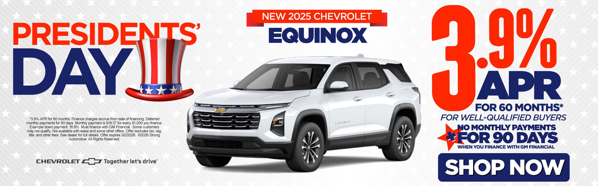New 2026 Chevrolet Equinox	"3.9% APR for 60 months for well-