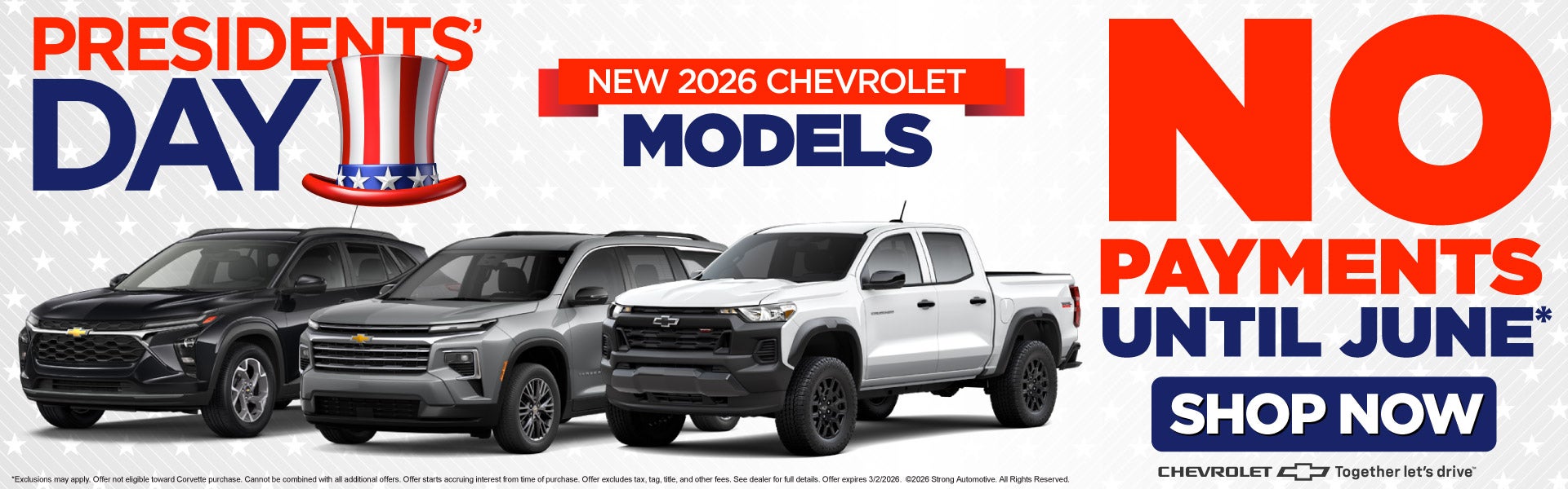 New 2026 Chevrolet Models 	No payments until June