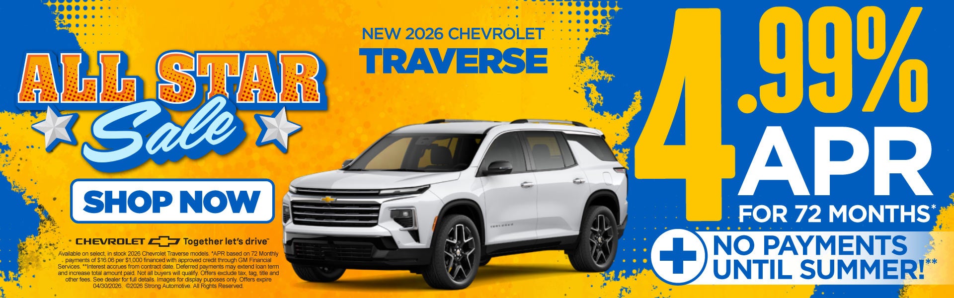 New 2026 Chevrolet Traverse	"4.99% APR For 72 Months* Plus n